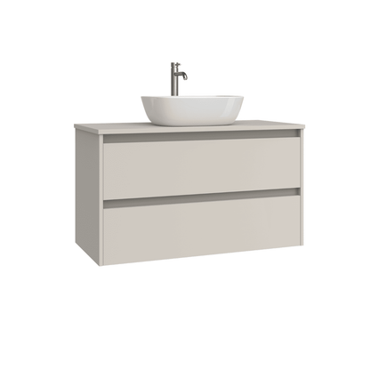 Mueble de Baño Suspendido con Lavabo Sobreponer Cerámico modelo Veloz| Mueble Volado 2 Cajones | Moka