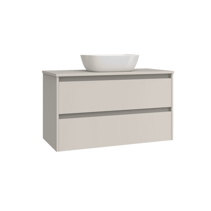 Mueble de Baño Suspendido con Lavabo Sobreponer Cerámico modelo Veloz| Mueble Volado 2 Cajones | Moka