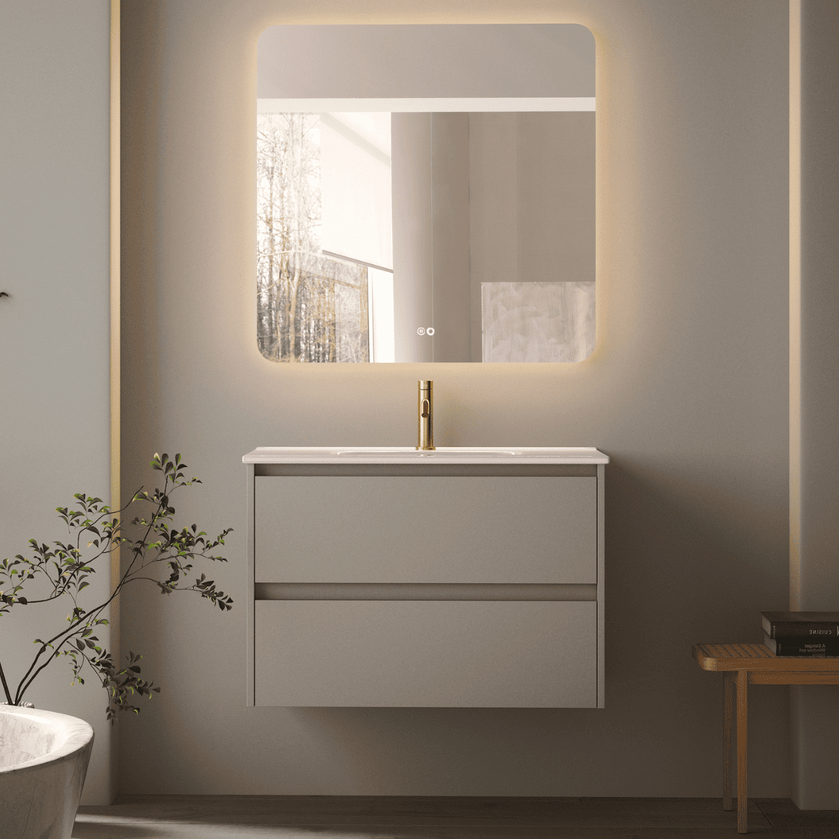 Mueble de Baño Suspendido con Lavabo Cerámico modelo Veloz| Mueble Volado 2 Cajones| Moka
