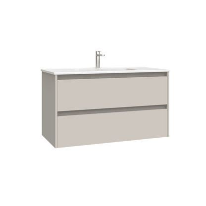Mueble de Baño Suspendido con Lavabo Cerámico modelo Veloz| Mueble Volado 2 Cajones| Moka