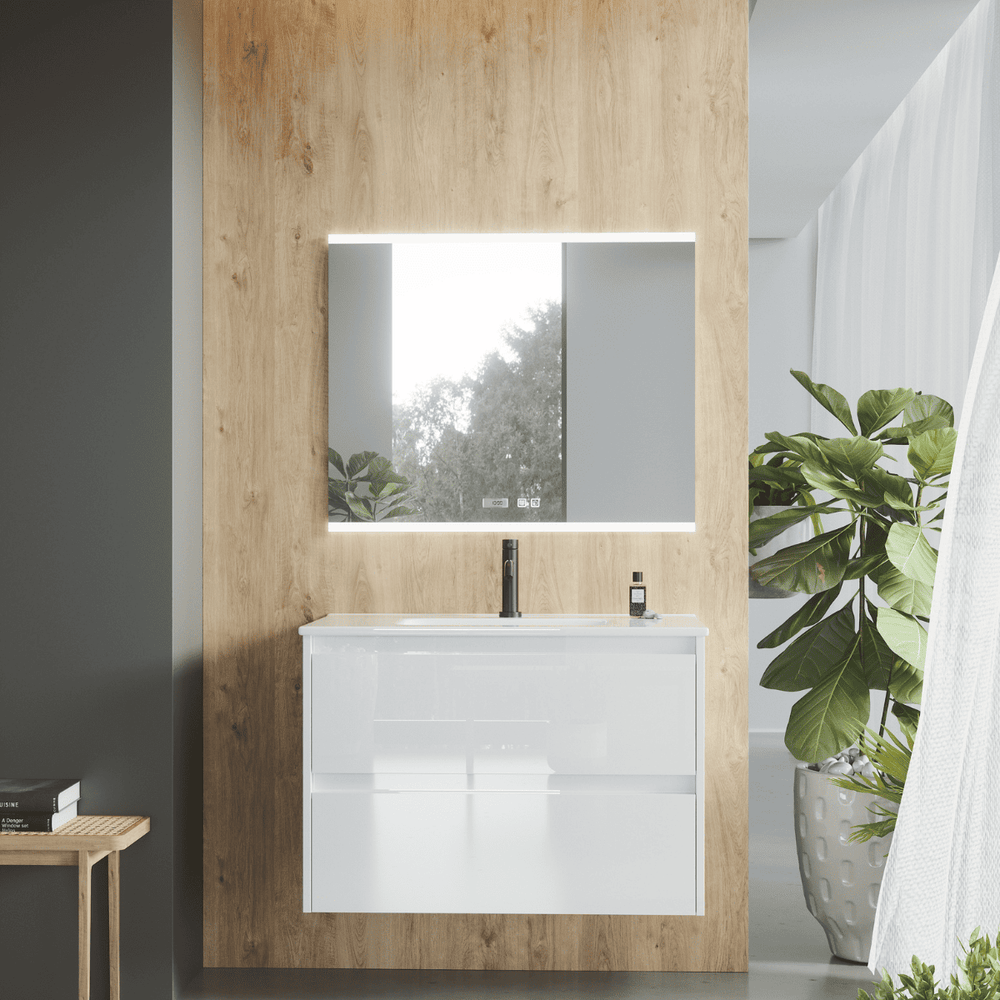 Mueble de Baño Suspendido con Lavabo Cerámico modelo Veloz| Mueble Volado 2 Cajones| Blanco Brillo - 