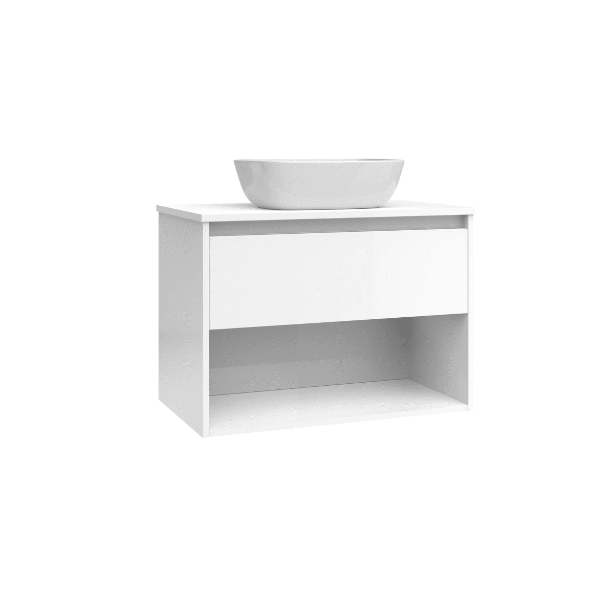 Mueble de Baño Suspendido con Lavabo Sobreponer Cerámico modelo Veloz| Mueble Volado 1 Cajón y 1 Hueco | Blanco Brillo