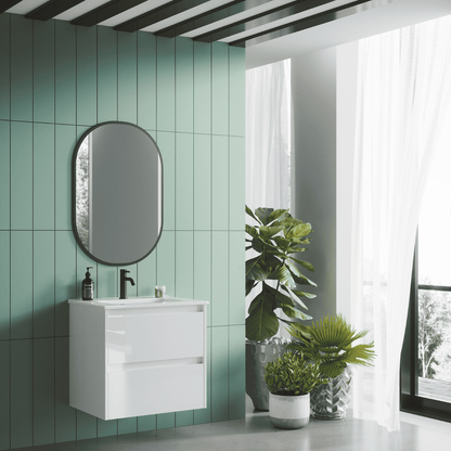 Mueble de Baño Suspendido Fondo Reducido con Lavabo Cerámico modelo Veloz| Mueble Volado 2 Cajones | Blanco Brillo