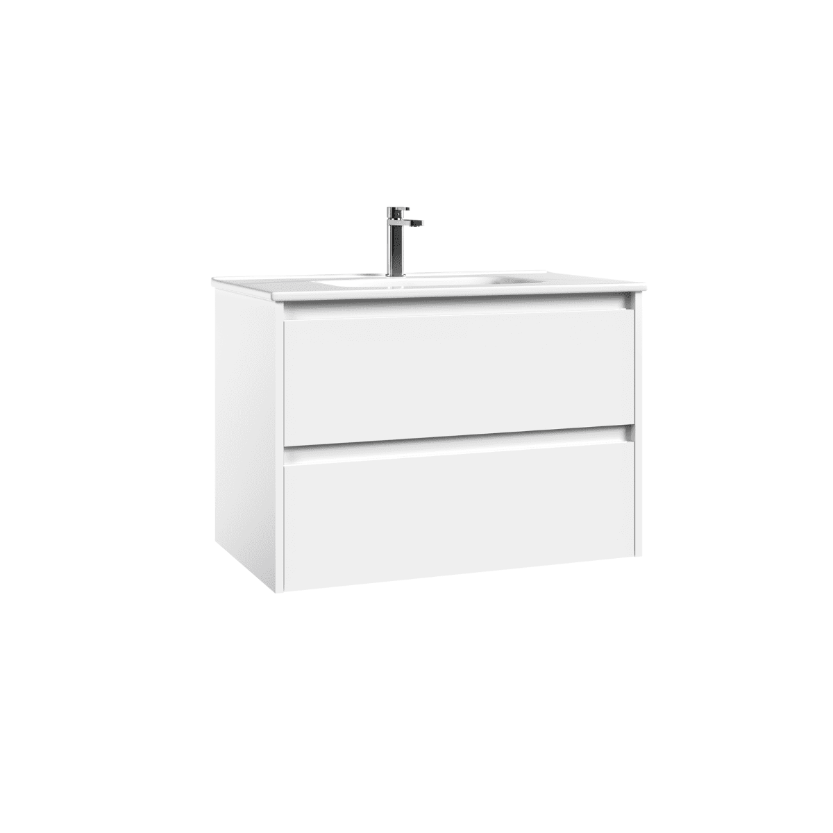 Mueble de Baño Suspendido Fondo Reducido con Lavabo Cerámico modelo Veloz| Mueble Volado 2 Cajones | Blanco Brillo