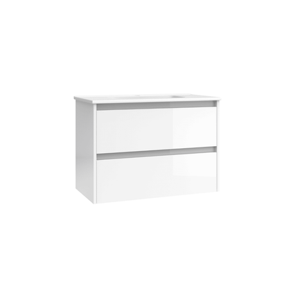 Mueble de Baño Suspendido Fondo Reducido con Lavabo Cerámico modelo Veloz| Mueble Volado 2 Cajones | Blanco Brillo