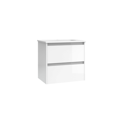 Mueble de Baño Suspendido Fondo Reducido con Lavabo Cerámico modelo Veloz| Mueble Volado 2 Cajones | Blanco Brillo