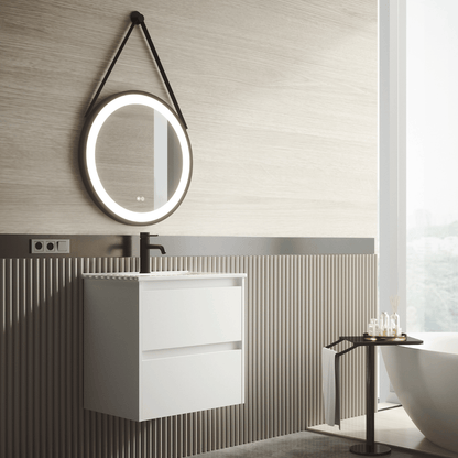 Mueble de Baño Suspendido Fondo Reducido con Lavabo Cerámico modelo Veloz| Mueble Volado 2 Cajones | Blanco Mate