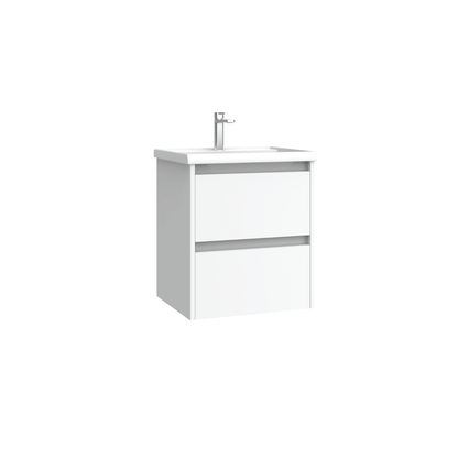 Mueble de Baño Suspendido Fondo Reducido con Lavabo Cerámico modelo Veloz| Mueble Volado 2 Cajones | Blanco Mate