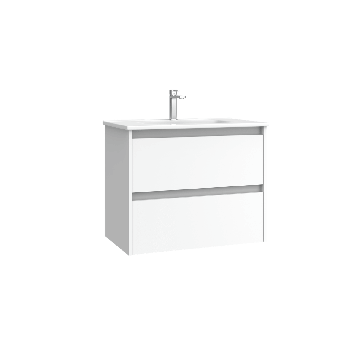 Mueble de Baño Suspendido Fondo Reducido con Lavabo Cerámico modelo Veloz| Mueble Volado 2 Cajones | Blanco Mate