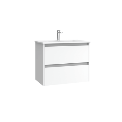 Mueble de Baño Suspendido Fondo Reducido con Lavabo Cerámico modelo Veloz| Mueble Volado 2 Cajones | Blanco Mate