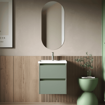 Mueble de Baño Suspendido Fondo Reducido con Lavabo Cerámico modelo Veloz| Mueble Volado 2 Cajones | Leaf