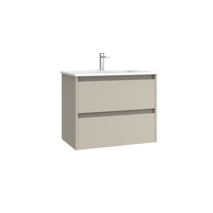 Mueble de Baño Suspendido Fondo Reducido con Lavabo Cerámico modelo Veloz| Mueble Volado 2 Cajones | Moka