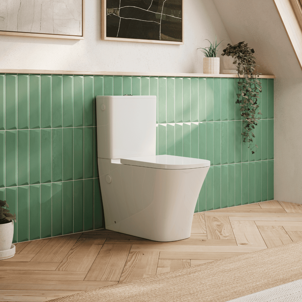 Aten Wc Inodoro Completo Compacto Adosado a Pared Cuadrado con Sistema Rimless | Wc Completo con Salida Dual y Asiento Amortiguado