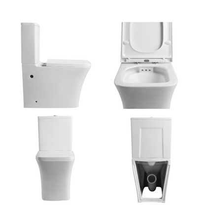 Aten Wc Inodoro Completo Compacto Adosado a Pared Cuadrado con Sistema Rimless | Wc Completo con Salida Dual y Asiento Amortiguado + Bide