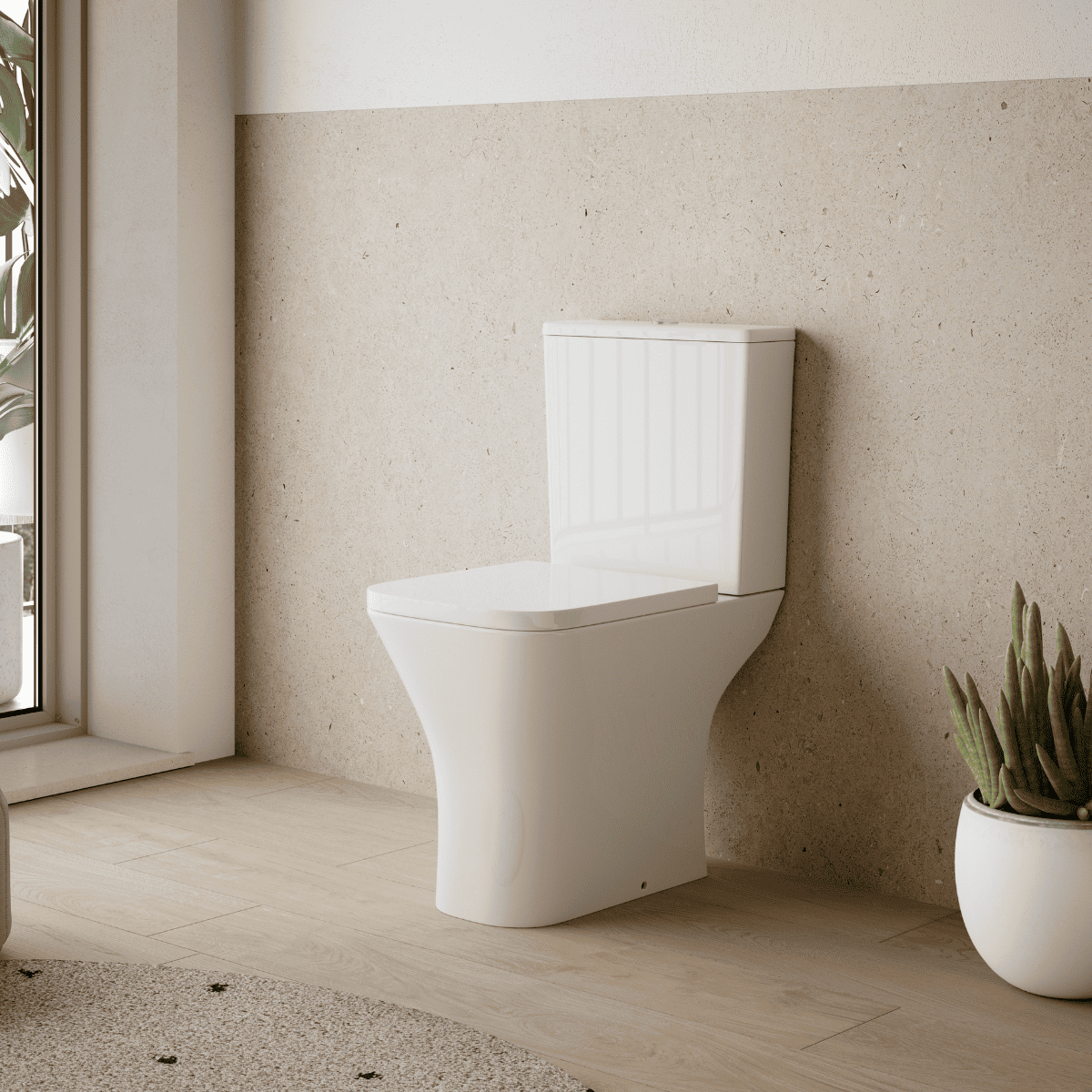 Corin Wc Inodoro Completo Cuadrado con Sistema Rimless | Wc Completo Fondo reducido con Salida Dual y Asiento Amortiguado