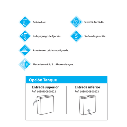 Corin Wc Inodoro Completo Cuadrado con Sistema Rimless | Wc Completo Fondo reducido con Salida Dual y Asiento Amortiguado