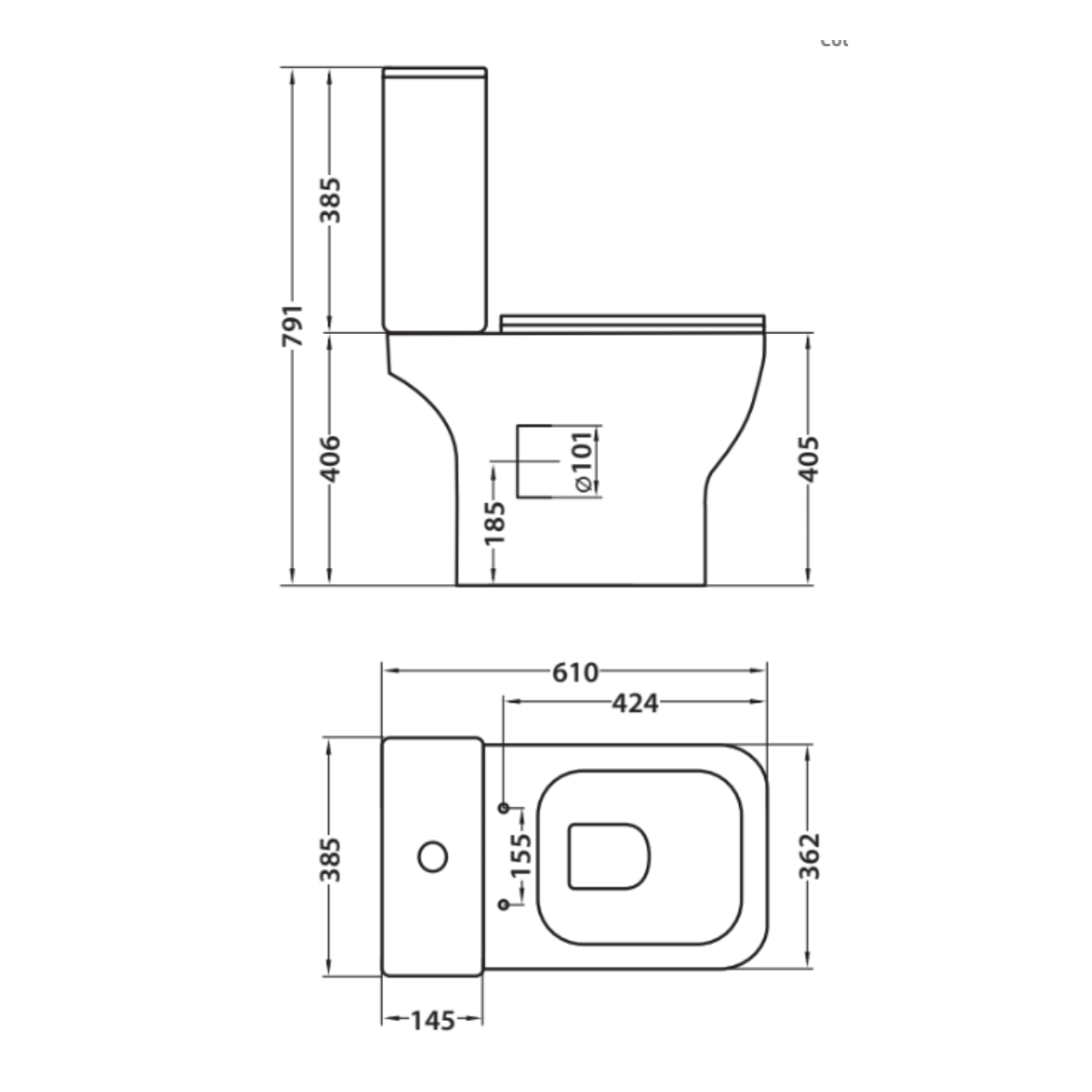 Corin Wc Inodoro Completo Cuadrado con Sistema Rimless | Wc Completo Fondo reducido con Salida Dual y Asiento Amortiguado