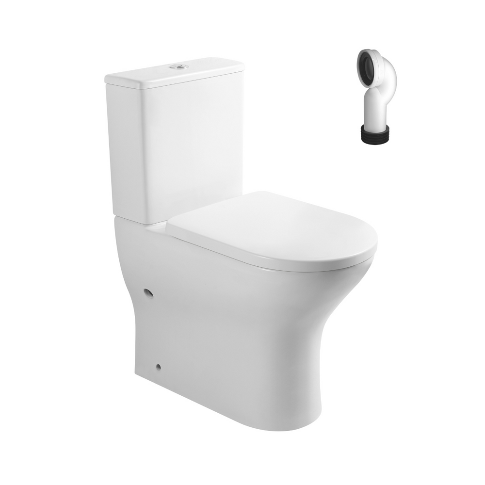 Cret Wc Inodoro Completo Confort Compacto Adosado a Pared Alto Movilidad Reducida con Sistema Rimless | Wc Completo con Salida Dual y Asiento Amortiguado - 