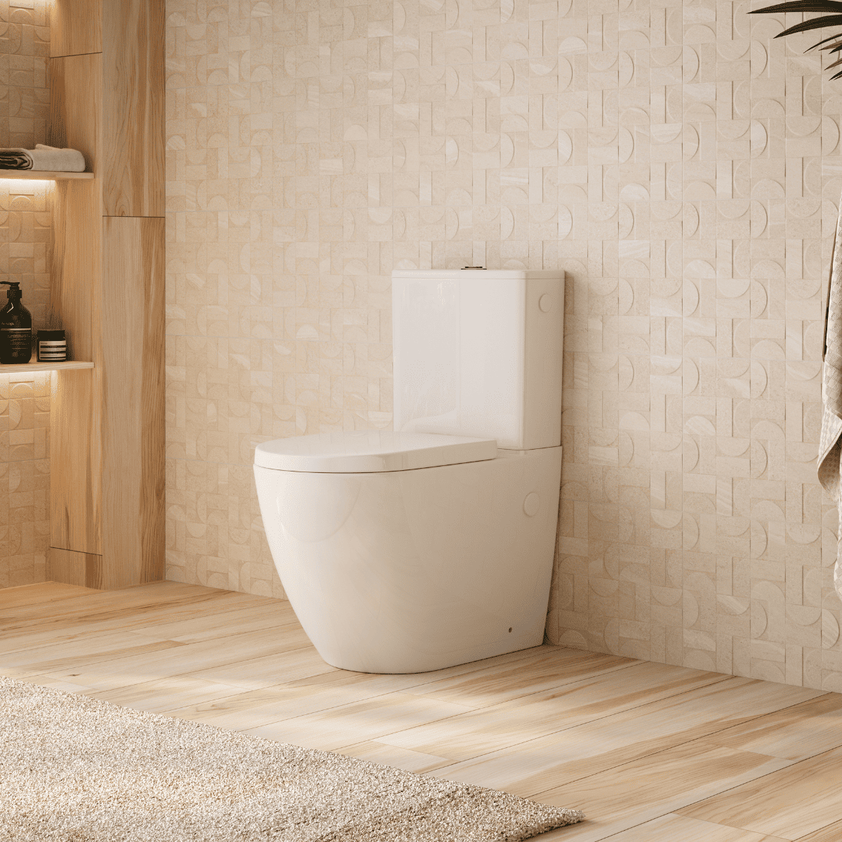 Espart Wc Inodoro Completo Compacto Adosado a Pared Redondo con Sistema Rimless | Wc Completo con Salida Dual y Asiento Amortiguado