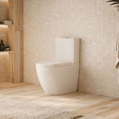 Espart Wc Inodoro Completo Compacto Adosado a Pared Redondo con Sistema Rimless | Wc Completo con Salida Dual y Asiento Amortiguado