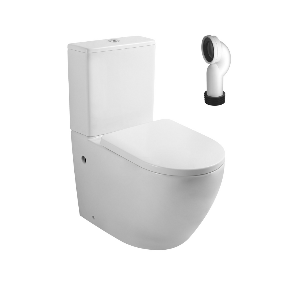 Espart Wc Inodoro Completo Compacto Adosado a Pared Redondo con Sistema Rimless | Wc Completo con Salida Dual y Asiento Amortiguado - 