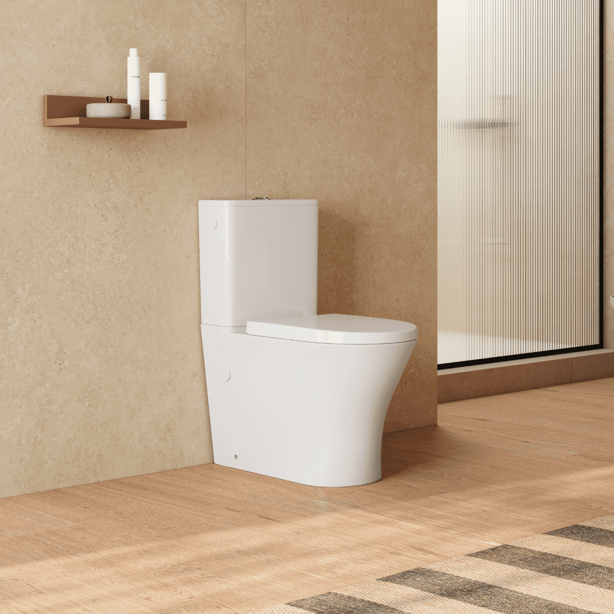 Olimp Wc Inodoro Completo Compacto Adosado a Pared Redondo con Sistema Rimless | Wc Completo con Salida Dual y Asiento Amortiguado