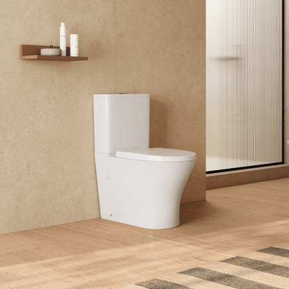 Olimp Wc Inodoro Completo Compacto Adosado a Pared Redondo con Sistema Rimless | Wc Completo con Salida Dual y Asiento Amortiguado