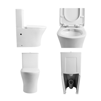Pack Wc Inodoro Completo Ceramico Blanco Fondo Reducido Rimless y Tapa Extrafina Caida Amortiguada + Bidet a Suelo de Bano Moderno - Sin tapa y Facil Limpieza Olimp (Pack Wc + Bidet)