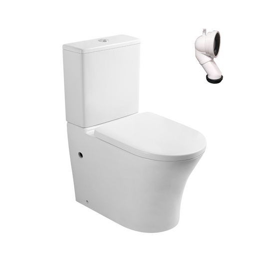 Olimp Wc Inodoro Completo Compacto Adosado a Pared Redondo con Sistema Rimless | Wc Completo con Salida Dual y Asiento Amortiguado