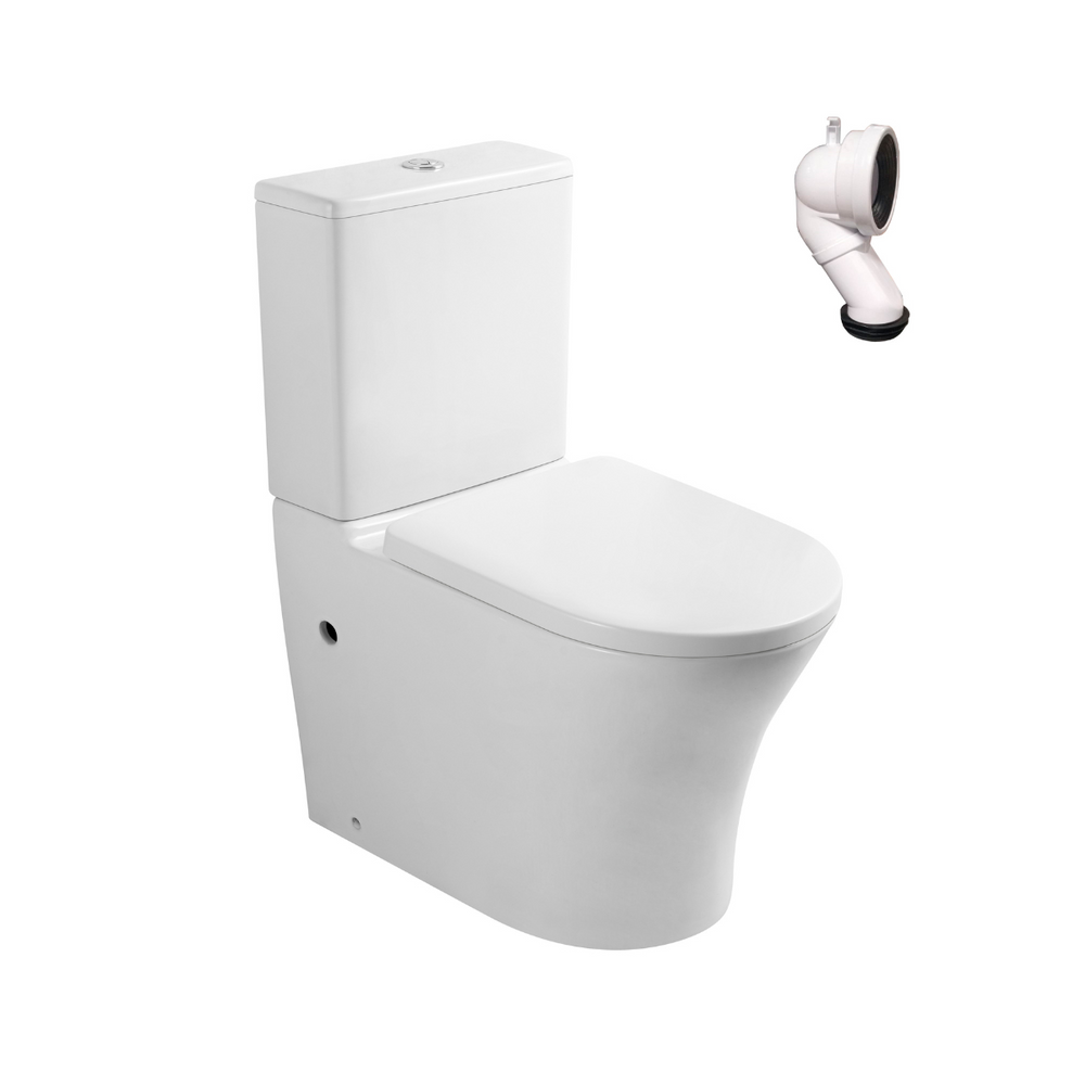 Olimp Wc Inodoro Completo Compacto Adosado a Pared Redondo con Sistema Rimless | Wc Completo con Salida Dual y Asiento Amortiguado - 