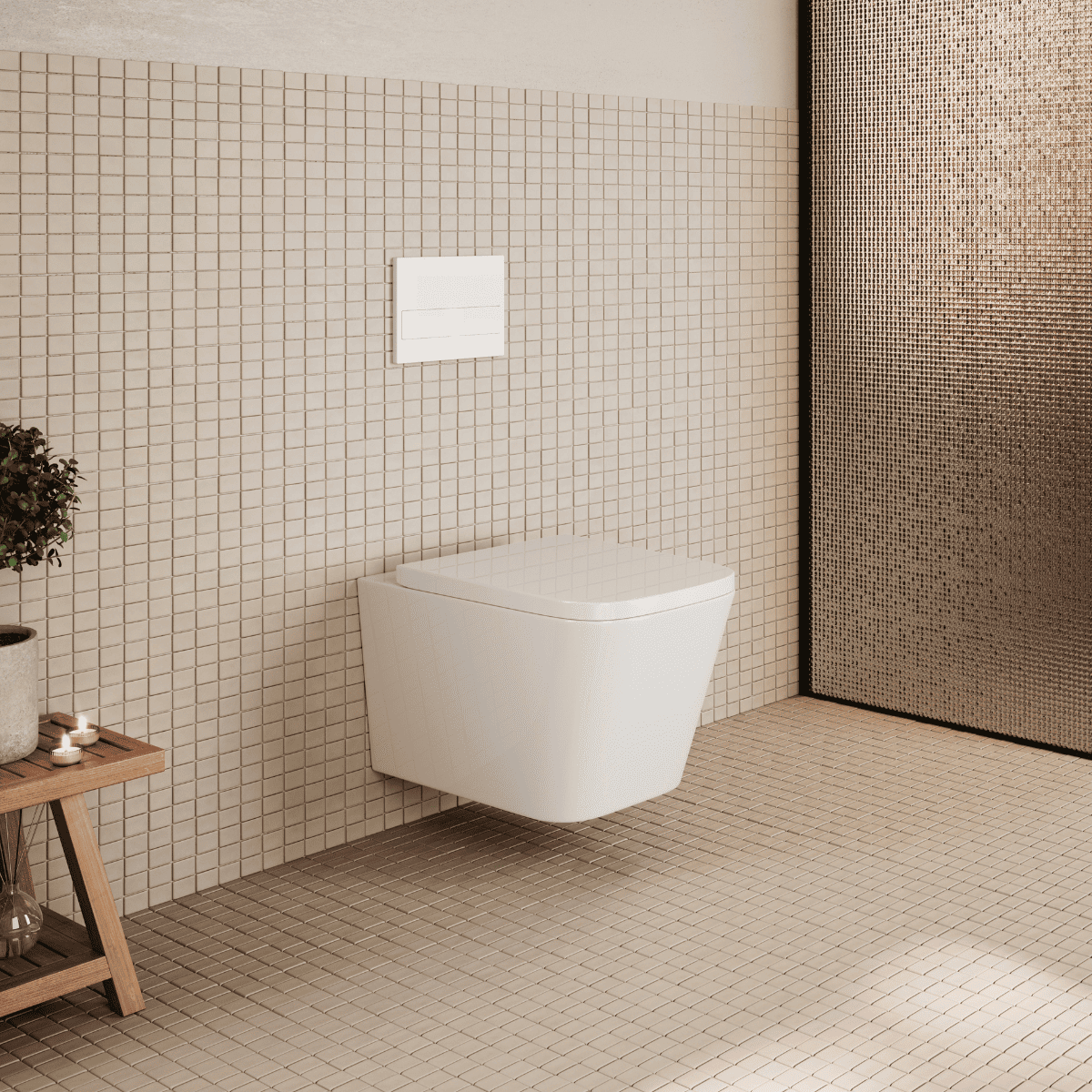 Aten Inodoro Suspendido Empotrado Rimless | Wc Colgante Cuadrado Ceramica Sin Bridas Montado a Pared con Tapa Caida Amortiguada Fondo reducido