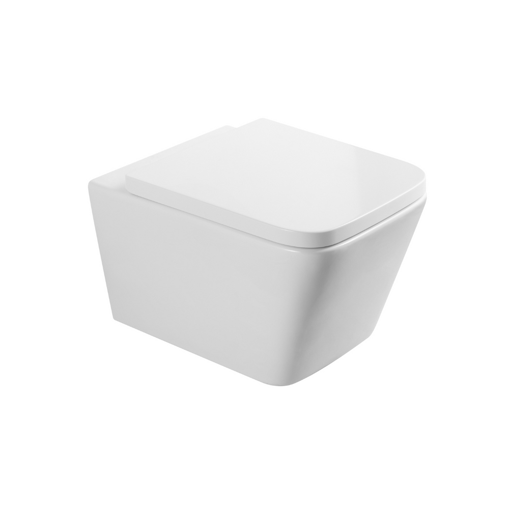 Aten Inodoro Suspendido Empotrado Rimless | Wc Colgante Cuadrado Ceramica Sin Bridas Montado a Pared con Tapa Caida Amortiguada Fondo reducido - 