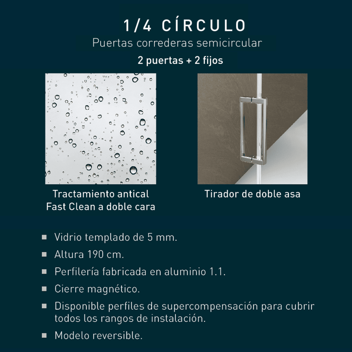Zurita Mampara de Ducha Semicircular Corredera| Mampara Ducha Curva Angular Transparente| Cristal Templado 5mm Antical | Altura 190 cm