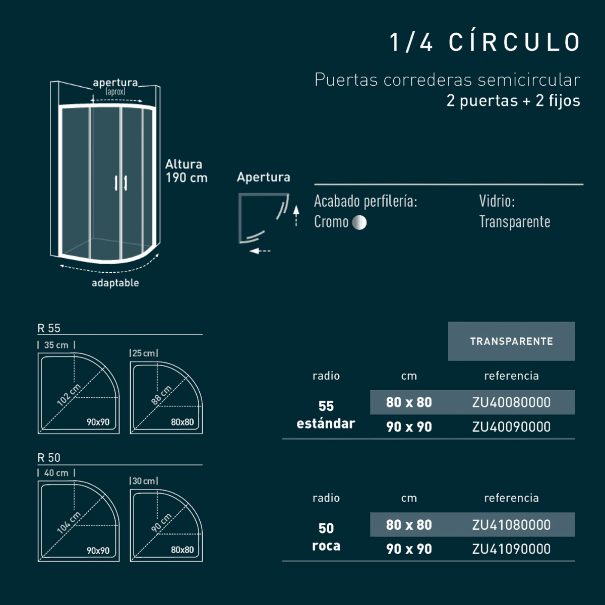 Zurita Mampara de Ducha Semicircular Corredera| Mampara Ducha Curva Angular Transparente| Cristal Templado 5mm Antical | Altura 190 cm