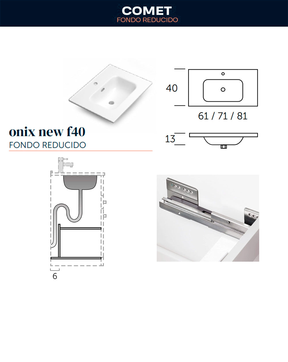 Comet Mueble de Baño Suspendido Fondo Reducido | 2 Cajones con Cierre Amortiguado y Lavabo Cerámico | Roble Natural