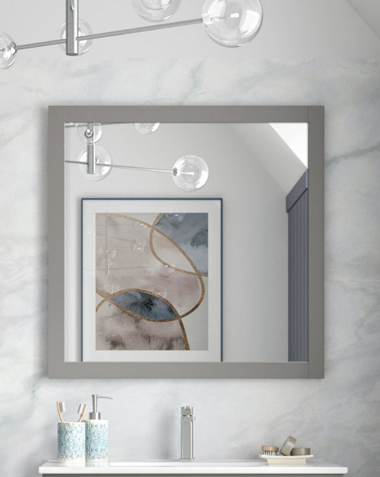 Tuscany Rectangular Wall Mirror on Wooden Base | Rectangular Decorative Mirror | Rectangular Bathroom Mirror 60-80-100cm | Mist Matte 