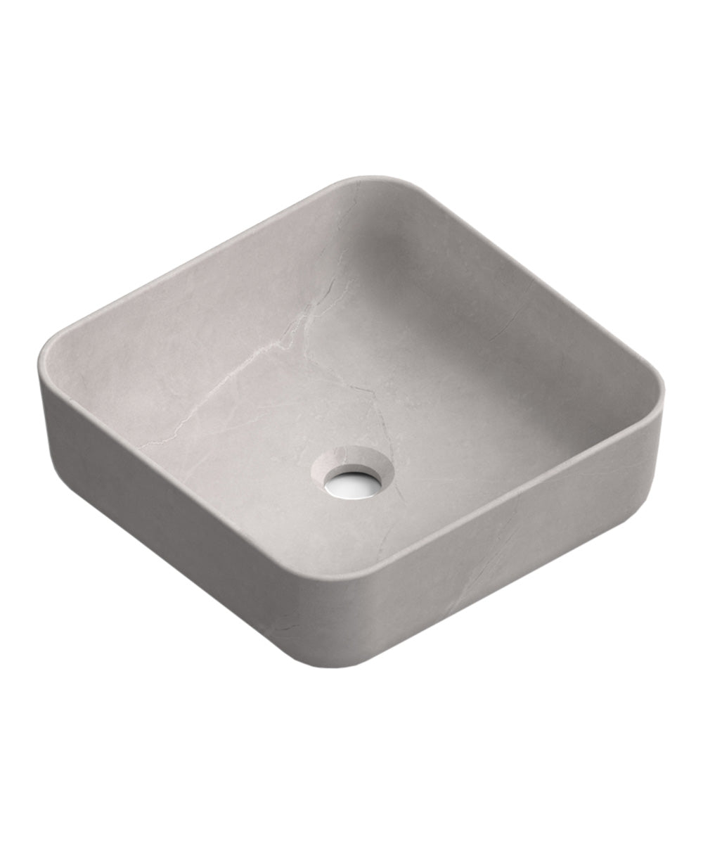 Barbados Lavabo Sobre Encimera Resina Gris Cemento | Lavamanos Baño para Encimera Cuadrado | 37x37cm - 