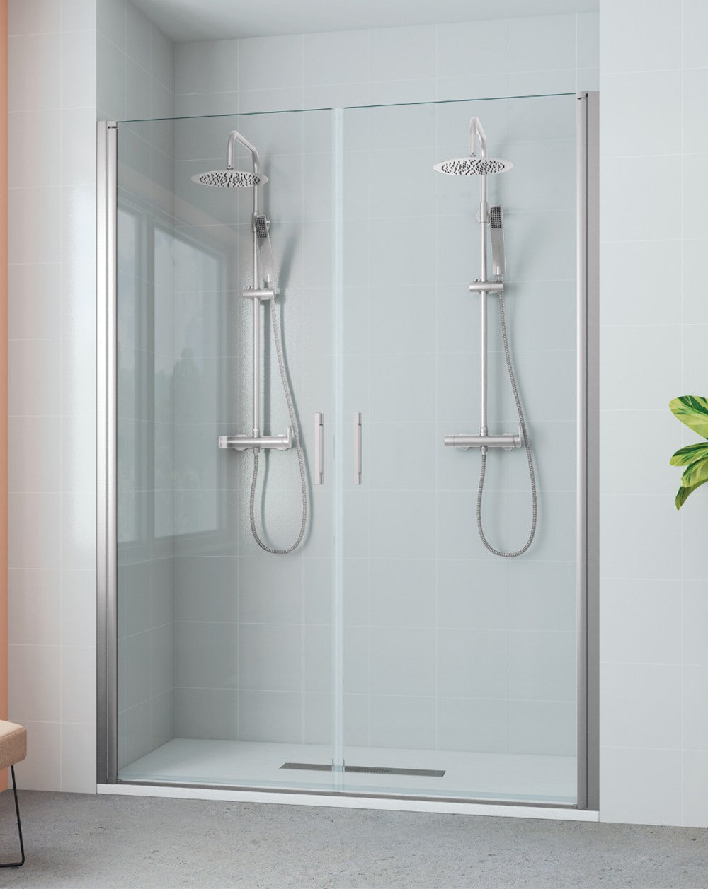 Javea Frontal Shower Screen 2 Folding Doors | 6mm Anti-limescale Tempered Glass | 195cm Height | Glossy Chrome - 