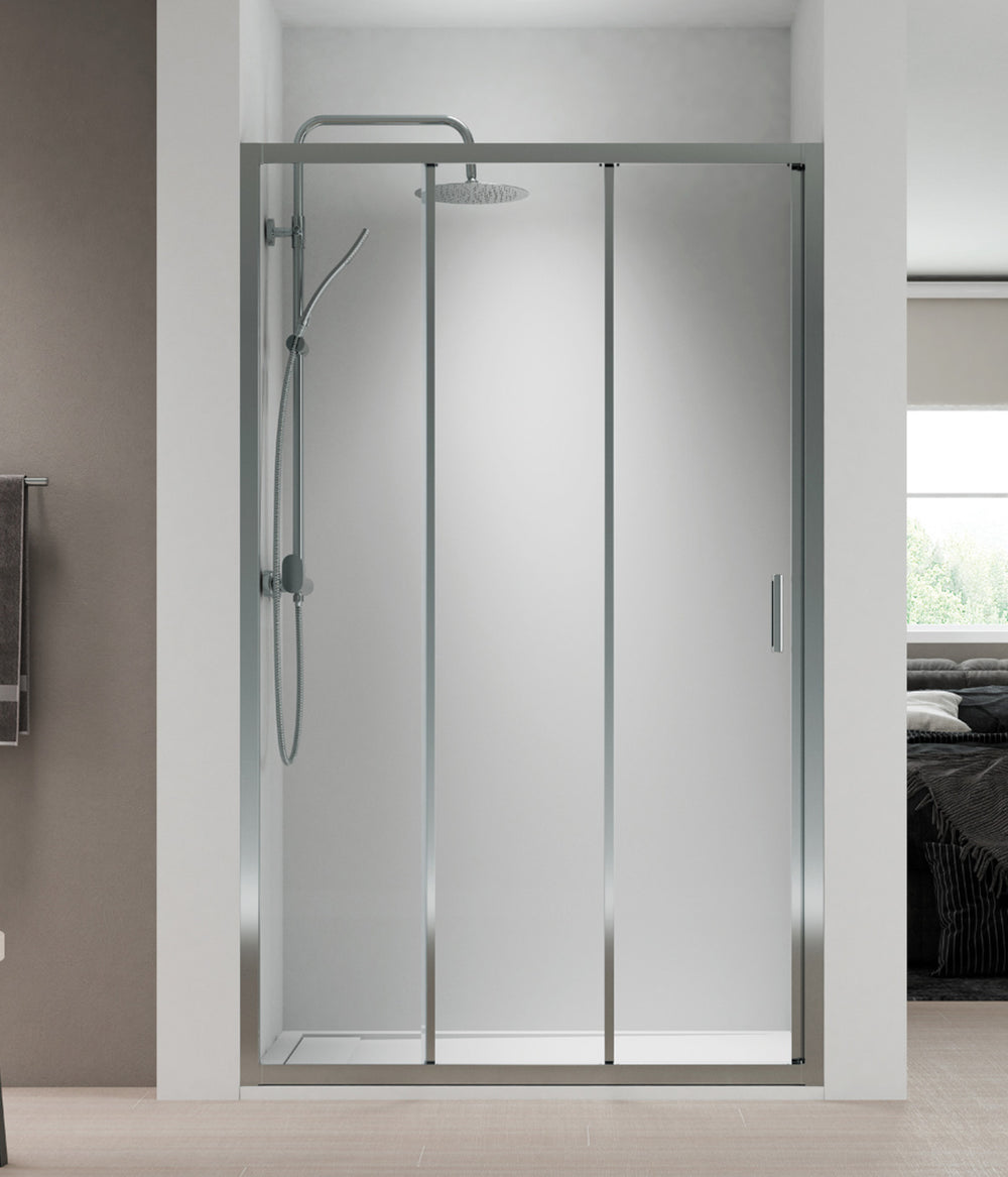 Monza Mampara Ducha Frontal Corredera 1 Puerta 1 Fijo | Vidrio 5mm Antical Alto 190cm | Reversible Izquierda / Derecha | Cromo Brillo - 