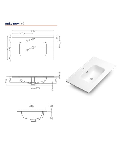 Meuble de salle de bain suspendu Sahara avec lavabo en céramique | Fermeture rembourrée et organisateur à 2 tiroirs | Lavabo Onix | Noir de jais mat