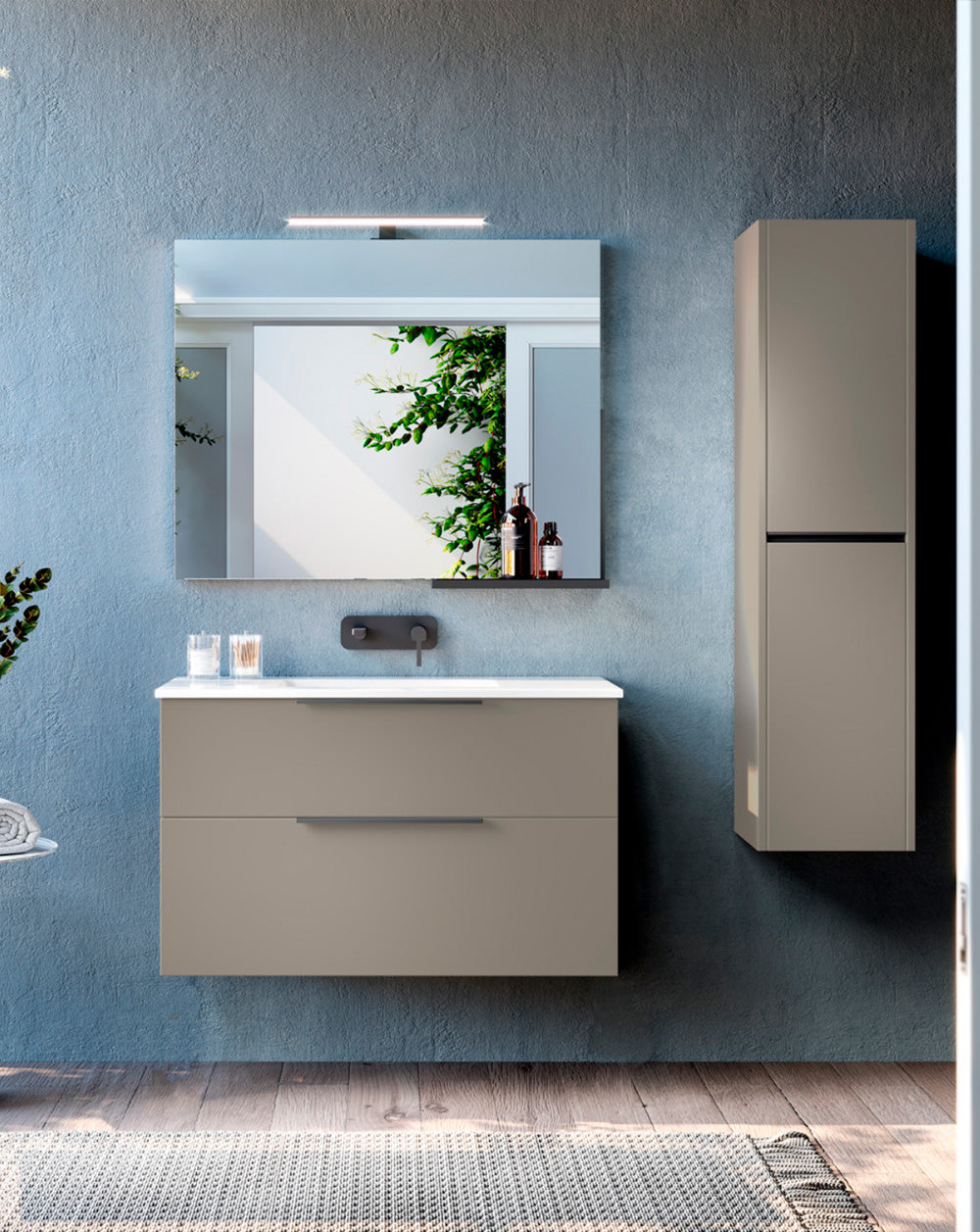 Colonne de Salle de Bain Suspendue Poker 1 Porte | Armoire de salle de bain haute suspendue COULEUR 140 cm de haut x 34,9 cm de large x 32 cm de profondeur | Moka 