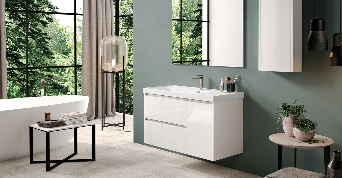 Cervino Mueble de Baño al Suelo con Lavabo Cerámico Color Blanco | 3  cajones y 1 Puerta con Cierre Amortiguado